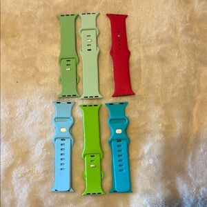 Apple Silicone Watch Bands in Red, Light Green, Green, Teal, and Light Blue